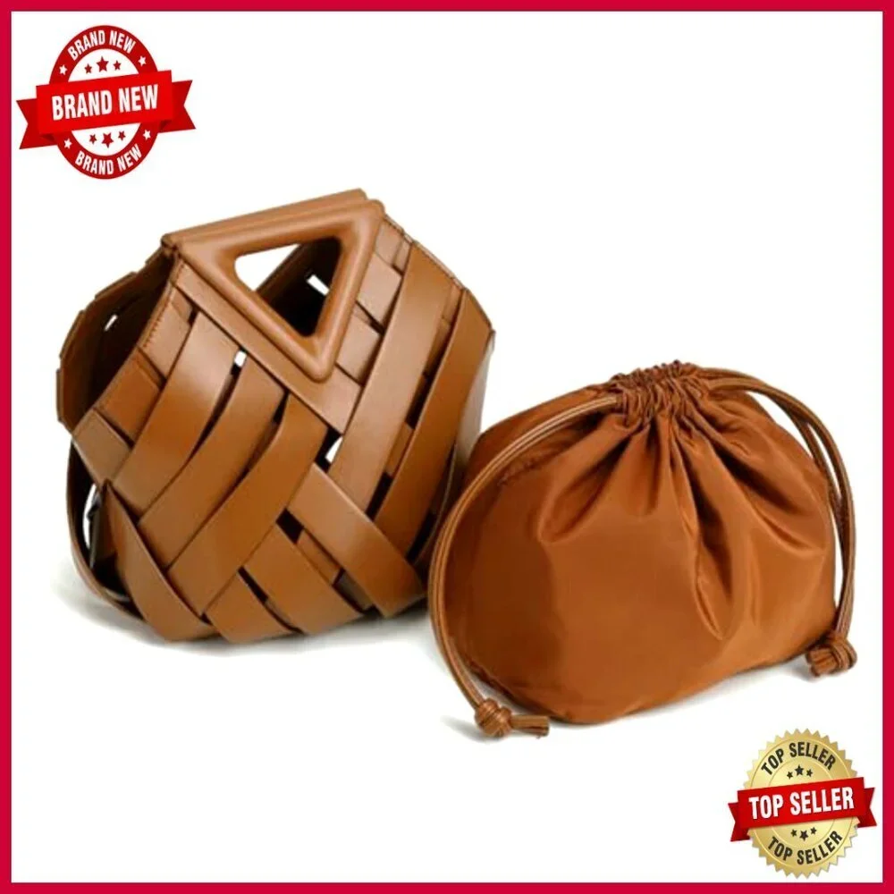 Woven Vegan Leather Crossbody Shoulder Bag Hobo Clutch Handbag